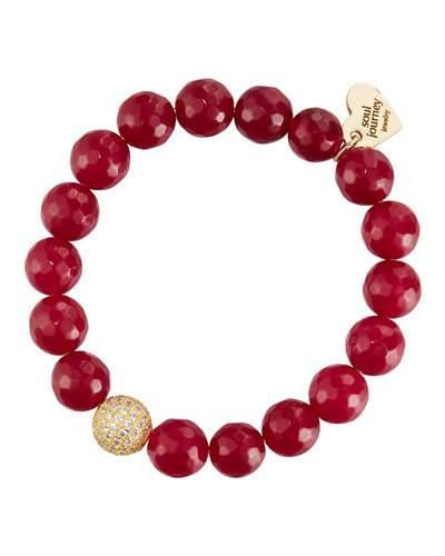Ruby-red Jade Beaded Stretch Bracelet