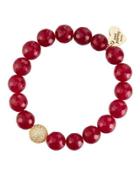 Ruby-red Jade Beaded Stretch Bracelet