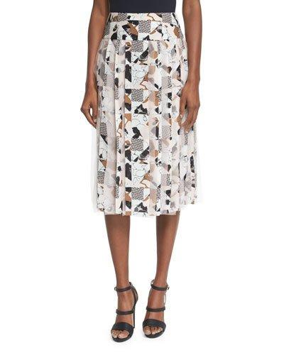 Mixed-print Pleated Skirt,