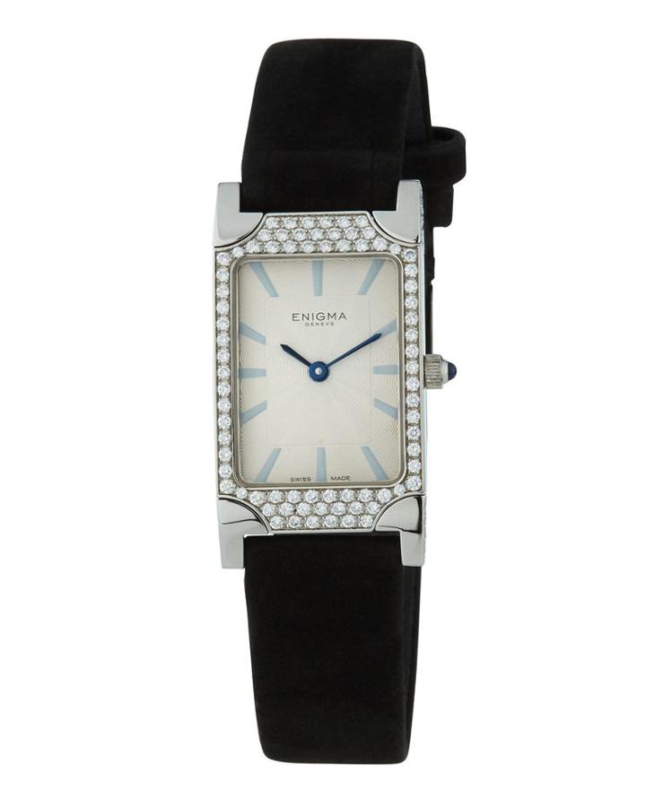 Rectangular Watch W/ Diamond Pav&eacute; & Nylon