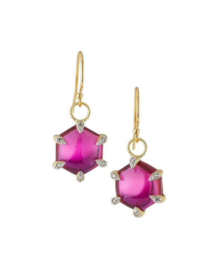 Ruby Red Quartz Hexagon Drop Earrings