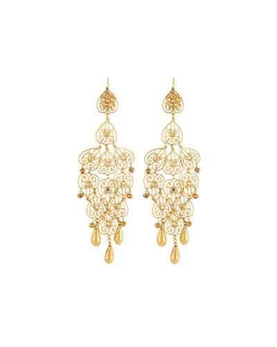 24k Gold-plated Long Filigree Earrings