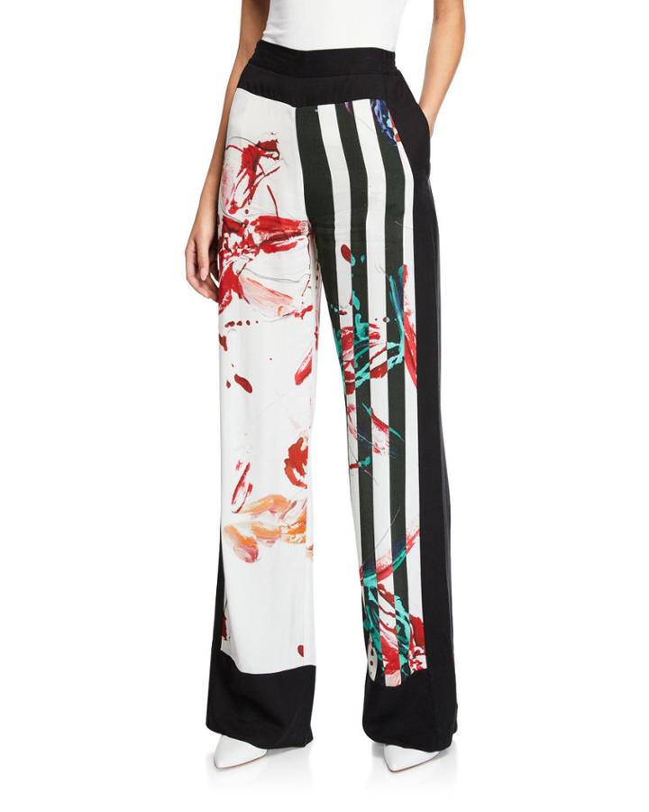 Silence Striped Floral Wide-leg Trousers