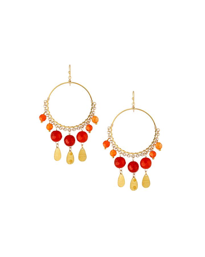 Stone Disk Hoop-drop Dangle Earrings, Orange