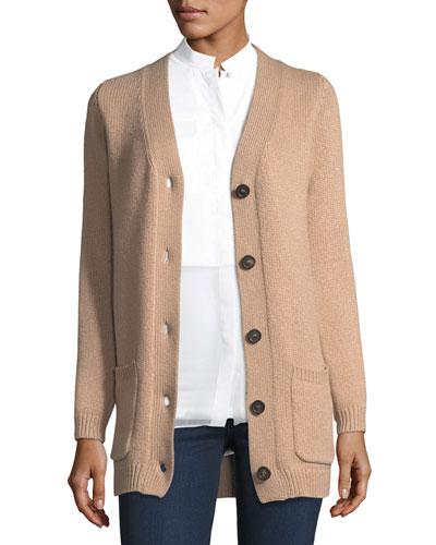 Cashmere Long Button-front Cardigan