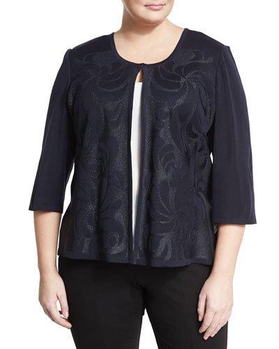 Shimmery Damask Knit Jacket, Navy,