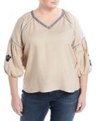 3/4-sleeve Embroidered Blouse,