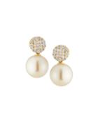 18k Round Diamond & Pearl Drop Earrings