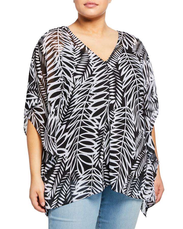 Chiffon-overlay Contrast-lining Blouse,