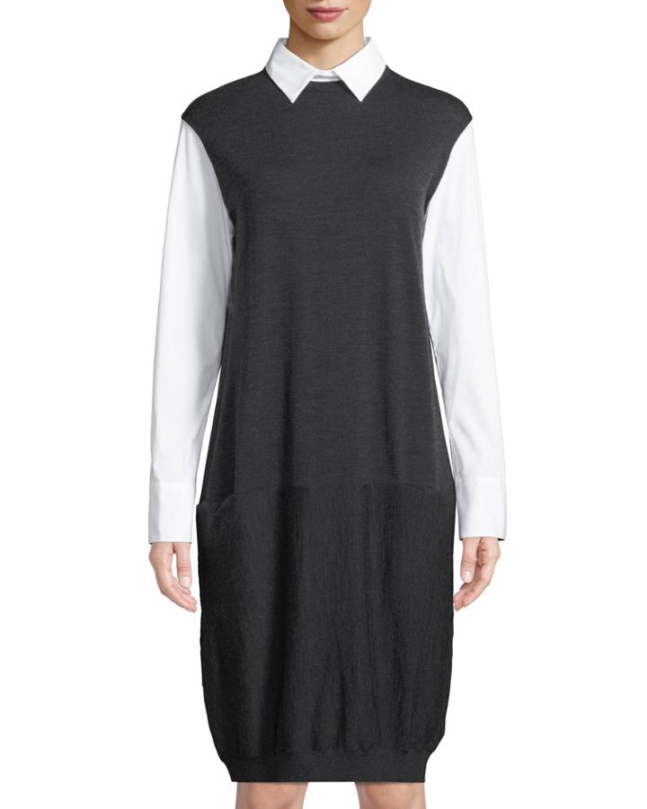 Wool-blend Sheath Dress With Poplin