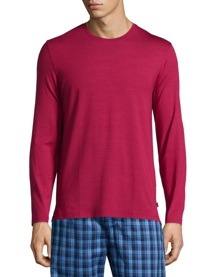 Solid Long-sleeve Jersey Lounge T-shirt, Ruby