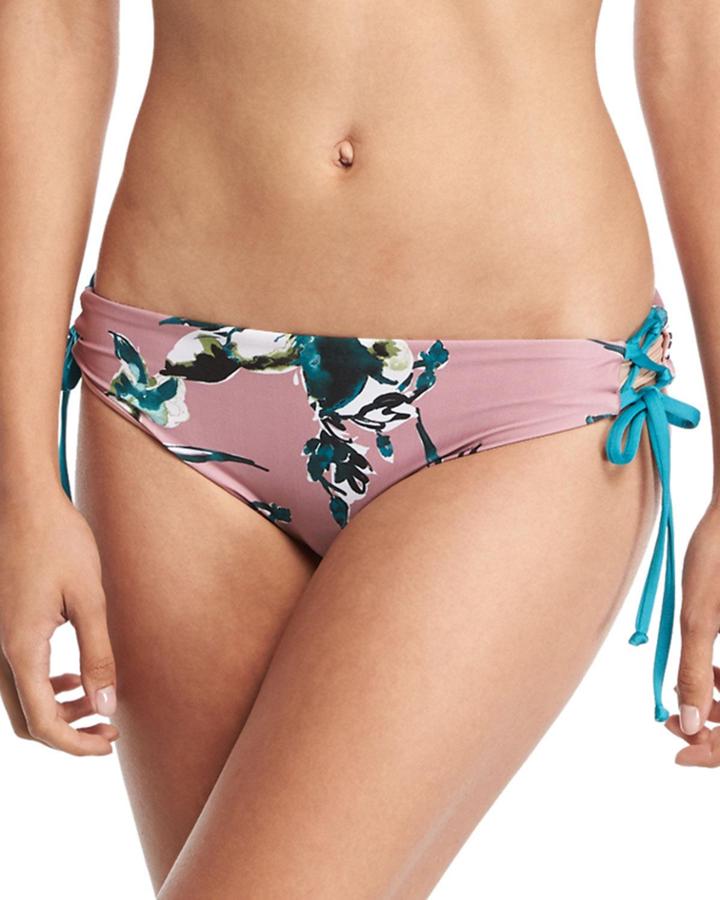Watercolor Floral-print Lace-sides Swim Bikini Bottoms