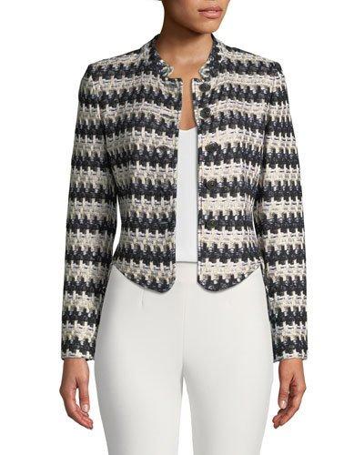 Tweed-knit Mandarin-neck Jacket