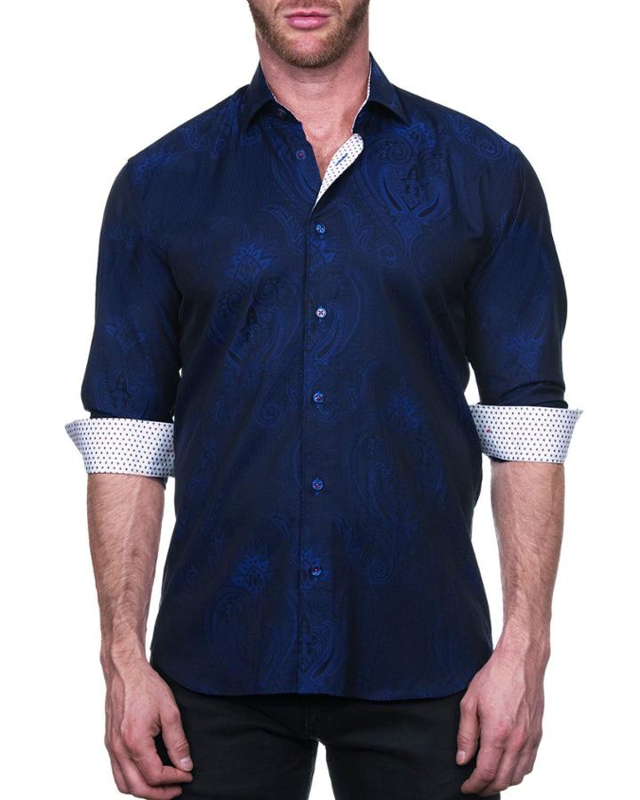 Men's Fibonacci Shaped Sport Shirt - Royal Paisley Blue