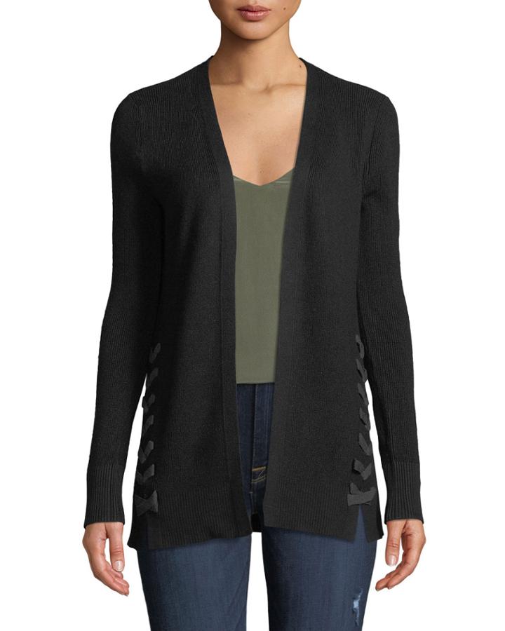 Lace-up Side Open Front Cardigan