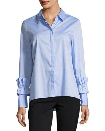 Ruffle-cuff Button-down Blouse