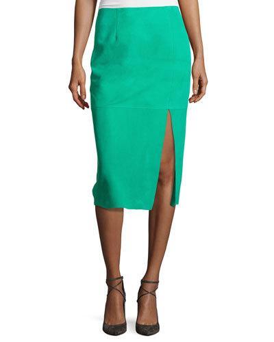 Suede Side-slit Pencil