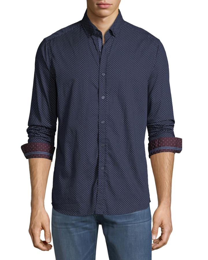 Men's Micro-dot Sport Shirt With Contrast Cuffs