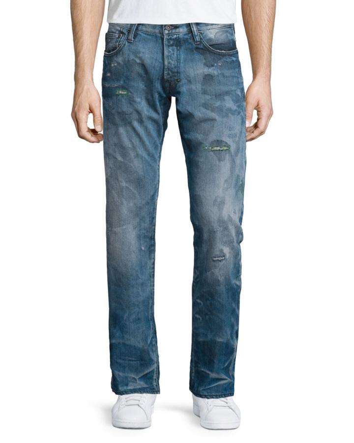 Barracuda Distressed & Faded Denim Jeans, Blue