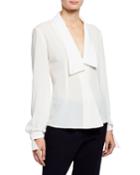 Shawl-collar Wrap-front Blouse