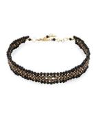 4-row Crystal Beaded Choker Necklace, Black