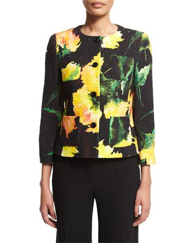 Button-front Carnation-print Jacket