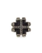 Silver & Gold Black Agate Maltese Cross Ring