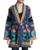 Southwestern Cashmere Robe Sweater, Blue Pattern