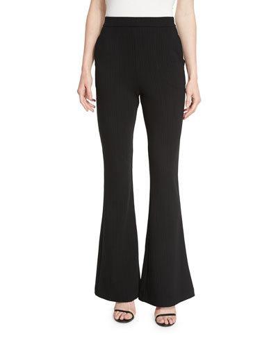 Ribbed Super Flare-leg Pants, Black