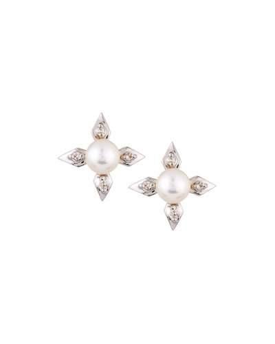 14k 4-point Pearl & Diamond Stud Earrings,