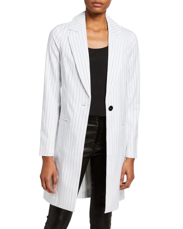 Pinstriped Longline One-button Blazer