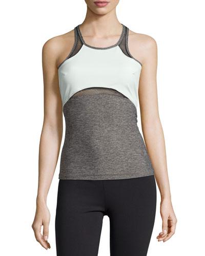 Bono Mesh Inset Singlet Tank, Heather Grey