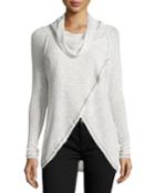 Vintage Havana Waffle-knit Cowl-neck Flyaway Tunic, Ivory, Women's