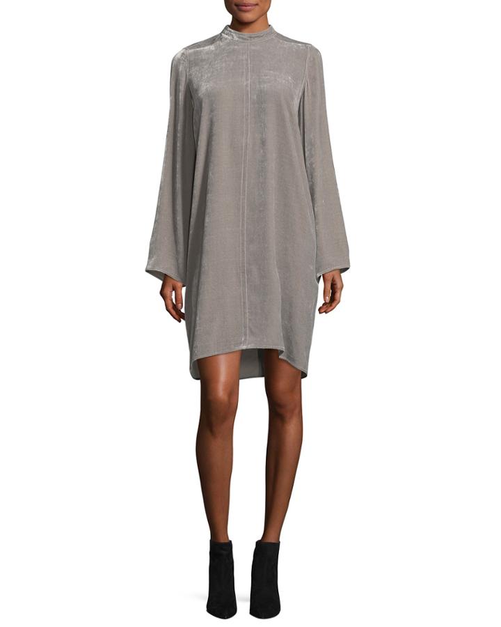 Long-sleeve High-neck Velvet Tunic Dress