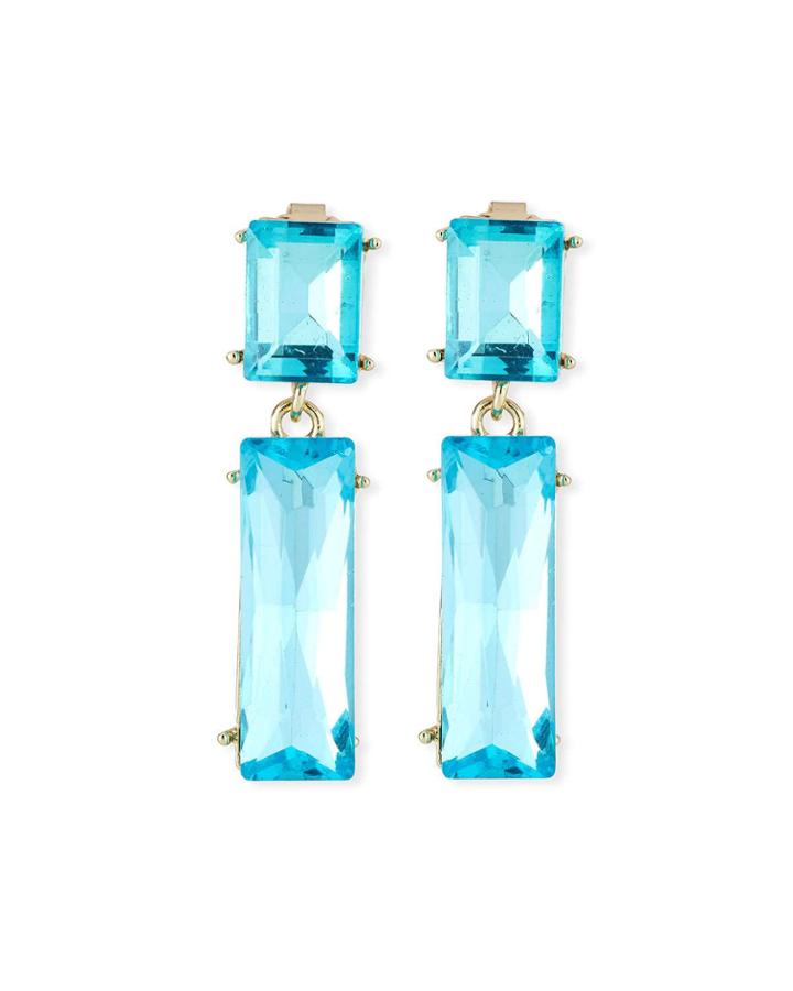 Crystal Double-drop Earrings, Turquoise