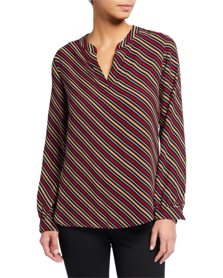 Stripe Split-neck Blouse