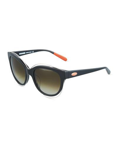Modified Cat-eye Plastic Sunglasses, Black