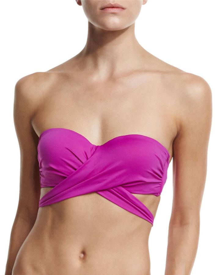 Wrap-front Bandeau Swim Top, Fuchsia