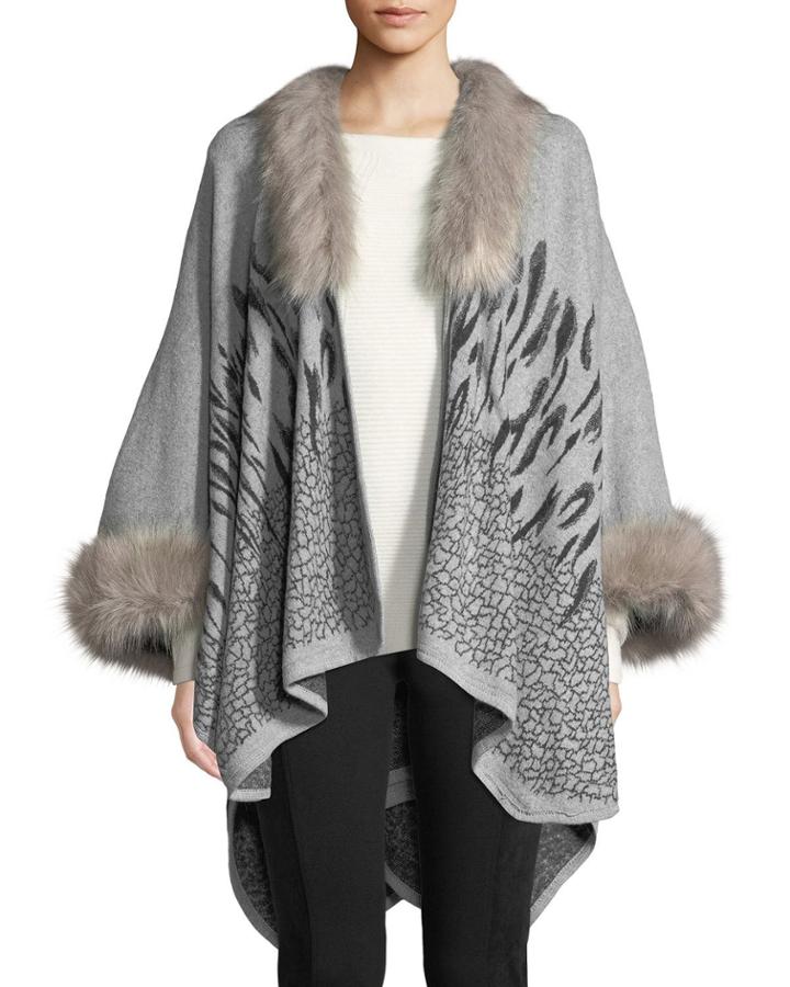 Cold Weather Ruana W/ Faux-fur Trim