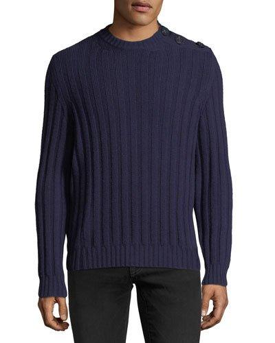 Cashmere Ribbed Button-shoulder