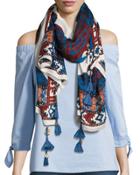 Printed Scarf With Coin Tassels