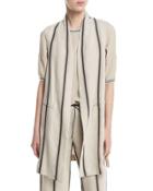 Eboli Long Striped Linen-blend Vest, Beige