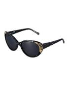 Cat-eye Sunglasses W/ Crystal Trim, Onyx
