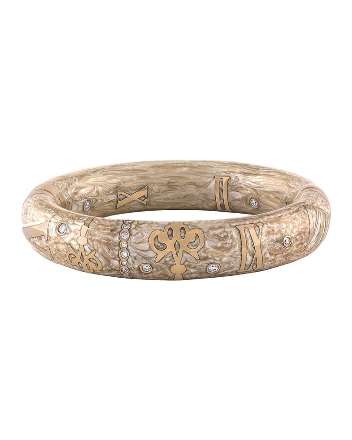 18k Rose Gold Roman Numeral Bangle W/ Diamonds, Tan