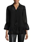 Woven Flowy Tasseled Blouse, Onyx