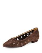 Gordie Laser-cut Suede Flat, Brown