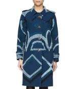 Cashmere Needlepunch Geometric Floral-print Coat, Purple/gray