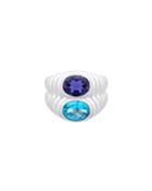 Estate 18k White Gold Blue Topaz And Amethyst Ring,