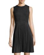 Faux-suede Fit-and-flare Dress, Black