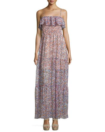 Floral-print Off-the-shoulder Dress, Hot Coral Combo